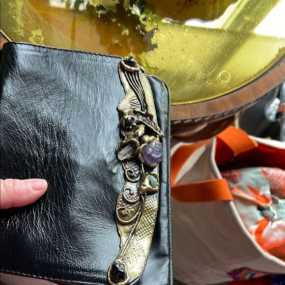 Black and Gold Crossbody Bag with Smooth Texture and Compact Size - Picture 8 of 8